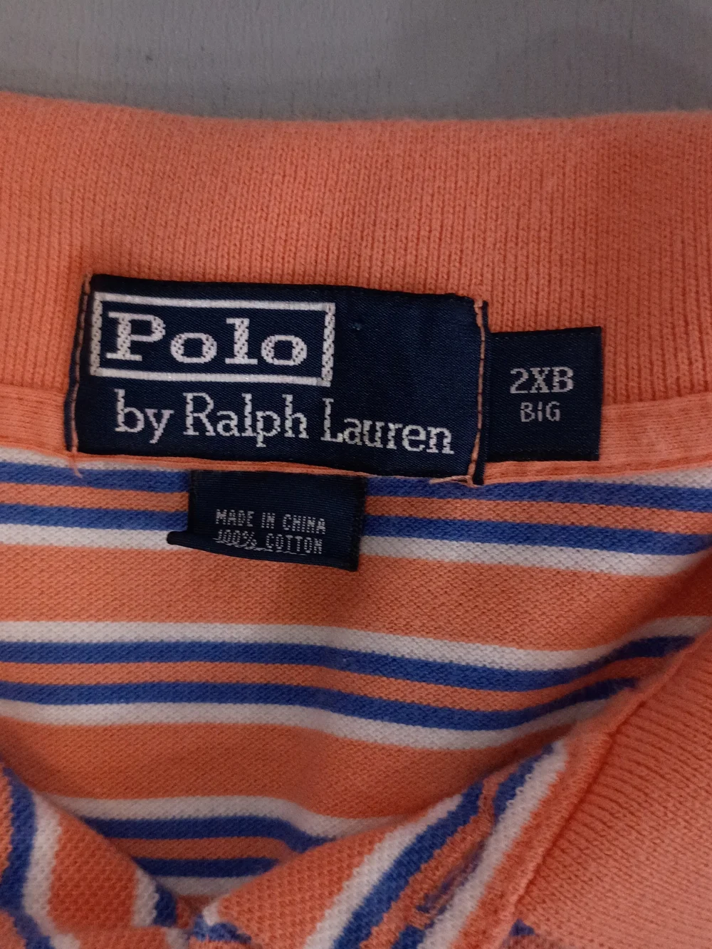 Ralph Lauren Peach and Blue Striped Polo